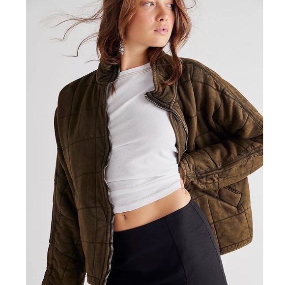 NWT Free People Dolman Quilted Knit Jacket in Dusted Military Size Large - Picture 10 of 11